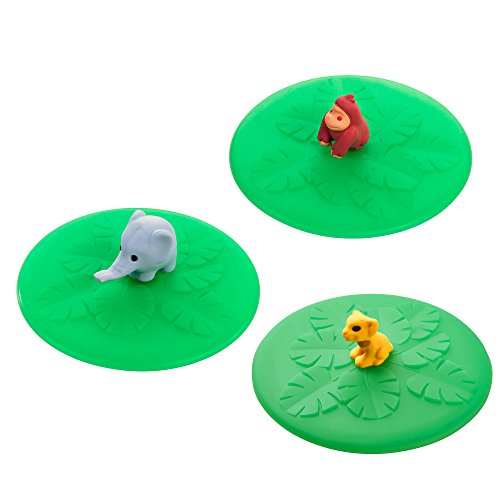 Lurch 210196 Mein Deckel Wild Life, 3-er Set Glasabdeckungen aus Silikon neu 2016, 11 x 11 x 3 cm, grün