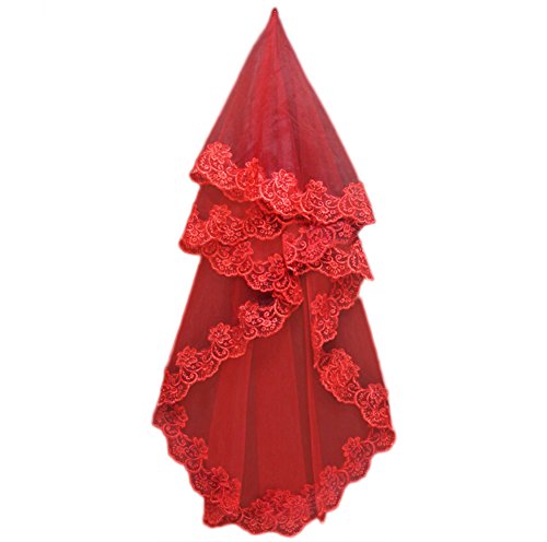 JUNGEN Spitze Brautschleier Hochzeit Kleid Zubehör 150cm Rot
