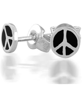 Bling Jewelry schwarzer Emaille Frieden Zeichen 925 Silber Kinder Ohrringe 5 mm