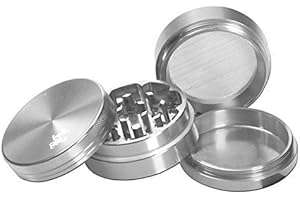 Black Leaf Crusher PatchouliWorld Macinino in Alluminio, 4 Pezzi, in Scatola di Metallo, Ø 50 mm, Colore: Argento