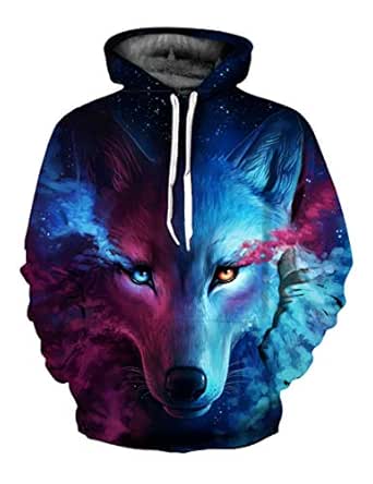 3d wolf print hoodie