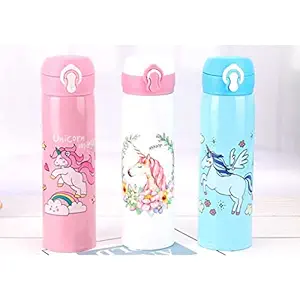 KLOVE Stainless Steel Unicorn Design Vacuum Bottle with Leakage Proof Lid, Insulated Double-Layer Thermos Flask for Hot & Cold Tea Coffee Water for Kids Girls Boys (Single Piece, 500ml, Random Color)