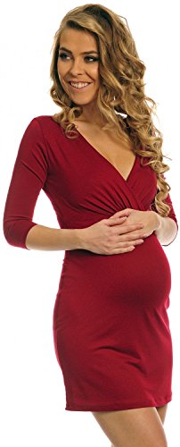 Happy Mama. Women's Maternity Jersey Tunic Top Easy Breastfeeding V Neck. 179p (Crimson, UK 16)