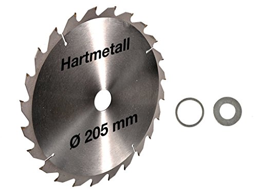 Kreissägeblatt Hartmetall 205 x 30 mm 24 Z + 2 Reduzierringe auf 25,4 und 16 mm