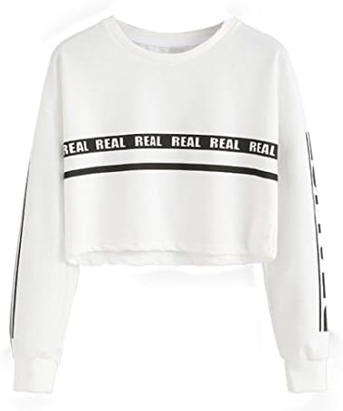 Familizo hoodies,Women Fashion White Letter Print Crop Sweatshirt Top Blouse