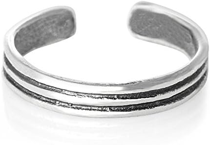 Silver Open Toe Ring Pinkie Ring 925 Sterling Slim Double Horizontal Groove