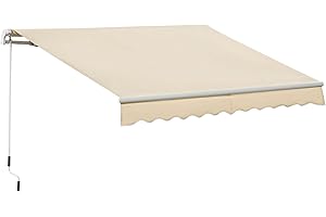 Outsunny 3.5x2.5m Manual Awning Window Door Sun Weather Shade w/Handle Thick Retractable Canopy Outdoor Garden Shield Beige