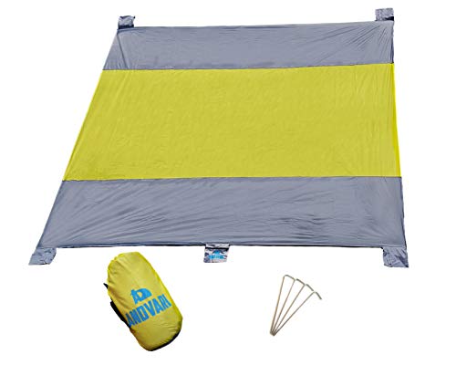 ANDVARI - Manta de picnic grande para playa, compacta pero masiva, 300 cm x 270 cm, secado rápido, resistente, 4 pinzas y anclajes de arena. Bolsillo de seguridad con cremallera. Jardín