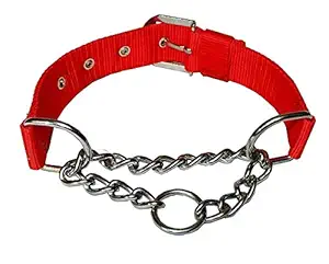 Dog Choke Pet Nylon Half Chain Collar Half Choker Stainless Steel Dogs Collars 1 Piece Size - 0.75 inch Red