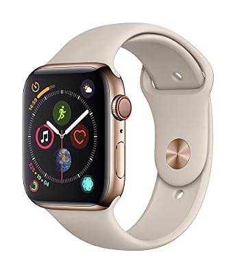 Apple Watch Series 4 (GPS + Cellular) - 44 mm - acier inoxydable doré - montre intelligente avec bande sport - fluoroélastomère - pierre - taille de bande 140-210 mm - affichage 1.78" - 16 Go -...