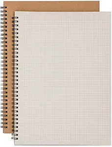 INNAXA 2 Pack A4 Grid Spiral Notebook, Kraft Cover 5mm Square Grid/Gridded Pages, Graph Ruled Wirebound Notebooks Bulk Journals