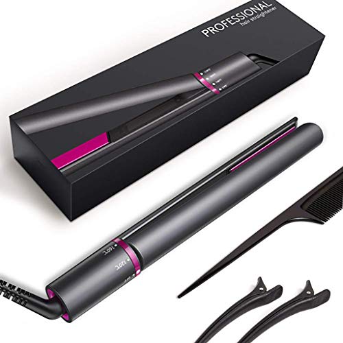 Hair Straighteners  Flat Iron For Hair Styling 2 In 1 Ceramic Plate Curling Iron With Rotating Adjustable Temperature And Salon High Heat 120-230     - Grey