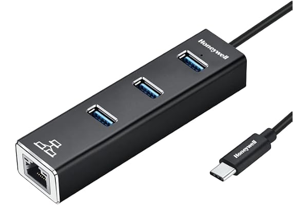 Honeywell 4-in-1 Type C 3.1 to USB 3.0 with RJ45 Gigabit Ethernet Adapter, 3x3.0 USB Ports Transfer Speed 5Gbps, 1Gbps Bandwidth, Universally Compatible with all Type C MacBooks, laptops, PCs, Tablets