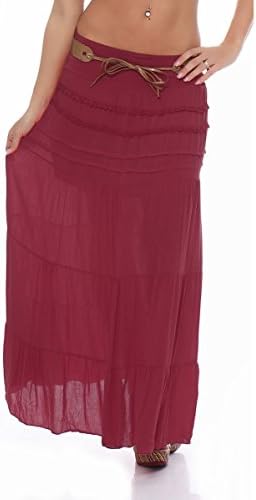 Trendy Diva Ladies Cotton Skirt High Waisted Gypsy Maxi Twin Layer Asymmetric Long for Holiday Carnival Festival Ethnic Vintage Lace Mesh Design Size 8-18