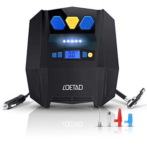 LOETAD 12 V 150 psi Portable Automatic Digital Electric Air Compressor for Car, Motorcycle and Bike Tyres, Basketballs and Inflatable Toys