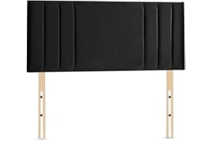 ELIXIR FURNITURE Elixir RIO 3 Divan Bed Headboard | Plush Velvet Fabric Headboards for 4ft6 Double Size Bed | Elegant design with wooden material headboards for beds (Black, 4ft6 Double Height-20inch)