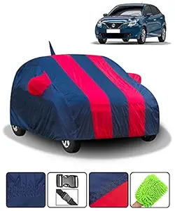 Fabtec Car Body Cover for Maruti Baleno (2015-2019) with Mirror Antenna Pocket (Red & Blue)