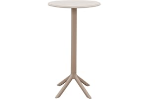 Rebecca Mobili Tavolino Alto da Esterno, Tavolino Bar Tondo, Grigio Tortora, Polipropilene, Stile Moderno, per Giardino Bar Ristoranti - Misure HxLxP: 105 x 60 x 60 cm - Art. RE7200