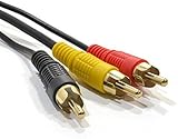 RCA Male Plug to Plug - 3m - PREMIUM QUALITY - Audio Video AV 3xRCA Phono Composite TV Cable Lead (3 Metre Gold Plated)