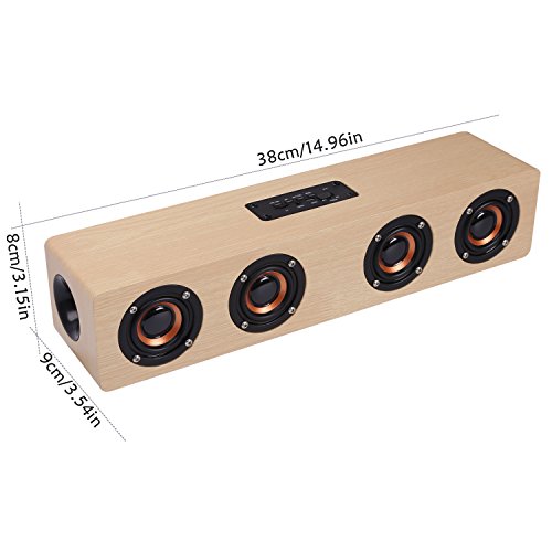 CAHAYA Cassa Bluetooth Senza Fili 12W Altoparlante Ricaricabile con 4 Subwoofer Stereo e Microfono Supporta Chiamata Vivavoce Scheda TF AUX Radio FM ( Colore di Legno Chiaro)