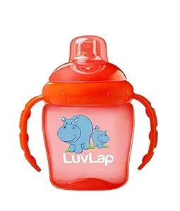 LuvLap Hippo Spout Sipper for Infant/Toddler, 225ml, Anti-Spill Sippy Cup with soft Silicone Spout BPA Free, 6m+ (Orange)