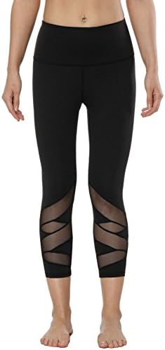 dh Garment Mesh Women Capri Pants 3/4 Leggings Tights for Yoga Running Training Gym with Pocket-Tummy Control (X-Large (Waist 74 cm - 77 cm))