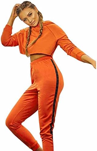Women Tracksuit,Moonuy Ladies Girl Sweat Suit Sport Hoodies Sweatshirt Crop Tops Pants Set 2Pcs Winter Fashion Clothes Sets Pullover Hoodies Sport Lounge Wear Casual Suit Sport Outfits (L, Orange)