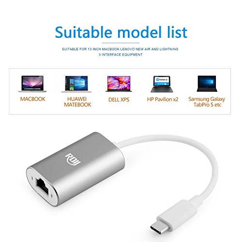 RDII USB 3.1 Typ C (USB-C & Thunderbolt 3 Port kompatibel) an RJ45 Ethernet LAN Netzwerkadapter Aluminium für Macbook / Google ChromeBook Pixel / MateBook / Lumia 950XL und andere USB-C Geräte, Silber - 9
