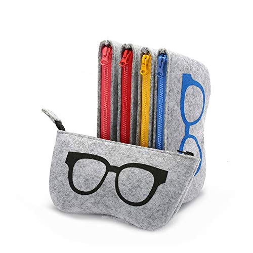 KeCool Anteojos Bolsas Funda de Cremallera de Fieltro Gafas de Sol portátiles Protector Bolsa de Caja Ligero y Multi-Colored Gafas Titular (5 Paquetes, Negro + Amarillo + Rosa + Azul + Rojo)