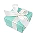 Produktbild AerWo 50pcs Party Wedding Favors Bag + 50pcs Silk Ribbon, Mini Small Square Turquoise Candy Box with Lids for Wedding Supply, Birthdays, Bridal and Baby Showers (Aqua Blue)