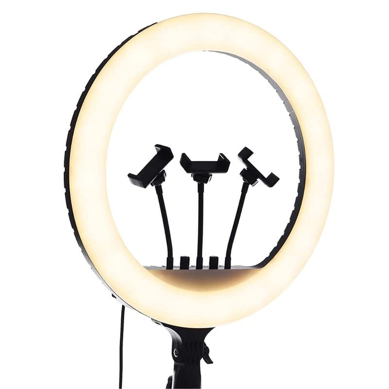 Mabron Live Stream Led Soft Ring Light 45 cm 360 Degree Rotating 2700K-6500K with 3 Mobile Holder, Remote Control and 2.1 Meter Stand - Black & White