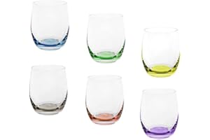 REGALOS LLUNA Set 6 vasos cristal 10 cm. modelo RAINBOW 30 cl. transparentes combinados colores variados