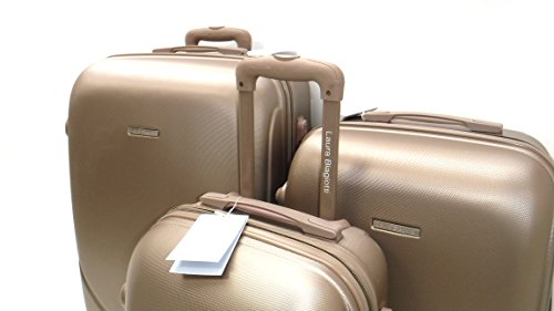 SET 3 TROLLEY ABS RIGIDO 4 RUOTE LAURA BIAGIOTTI CON TROLLEY BAGAGLIO A  MANO IDONEO CM 55x35x25 ALITALIA TRANSAVIA IBERIA (CHAMPAGNE) -  Miglioritrolley.it