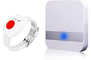 ALEENFOON Maison Alerte Alarme sans Fil Patiente Personne ÂGéE Personnelles SystèMe D'Alarme Plug Version Et Bouton D'Appel d'urgence Alarme Pager avec Bracelet Durgence (1 à 1 Blanc)