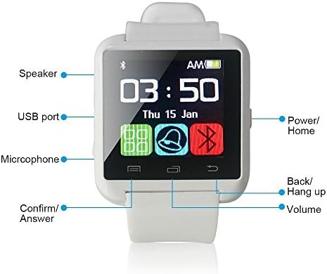 RONXIN Waterproof Bluetooth Wrist Smart Watch WristWatch U8 UWatch for IOS Android Smart Mobile Phone iPhone 4/4S/5/5C/5S 6/6S Pluse Samsung S2/S3/S4/Note 2/Note 3,White