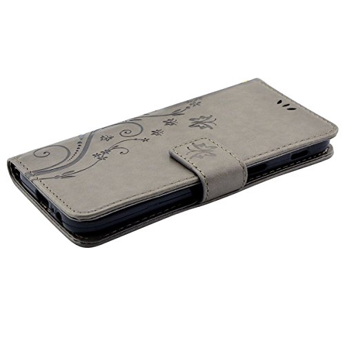 Samsung Galaxy A5 (2017) Hülle, Fraelc® Galaxy A5 (2017) Schutzhülle Flip Case mit Kartenfach und Standfunktion Schmetterling Muster Ledertasche für Samsung Galaxy A5 (2017), Grau - 5