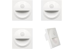Arotelicht 3W Oświetlenie stóp LED, oświetlenie podłogowe, z czujnikiem, oświetlenie schodów wpuszczanych, plastikowa obudowa, zasilanie 230V (Biała powłoka, ciepła biel (plastikowa skorupa), 4 sztuki (z czujnikiem))