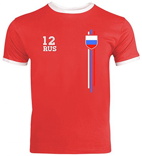 Russia Poccnr World Cup Fussball WM Fanfest Gruppen Herren Männer Ringer Trikot T-Shirt Streifen Trikot Russland, Größe: S,Red/White