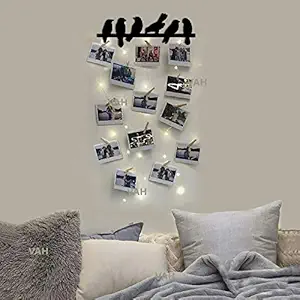 VAH Birds with lightdesign Hanging Photo Display Picture Frame Collage Picture Display Organizer with Wood Clips LED Light for Wall Decor Hanging Photos