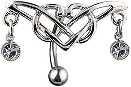 HBJ Unisex Bananabell Belly Button Piercing Tribal Stainless Steel Zirconia Clear 1.6mm x 10mm NSQ-1147