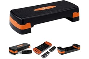 TNP Accessories Adjustable Aerobic Step Exercise Stepper Cardio Yoga Workout Fitness Gym Machine Step Platform (Black + Orange)