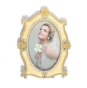 Isha Treendzs Wedding Decoration 6 inch Oval Shape Fashion Pearl Diamond White Pearl Metal Photo Frame