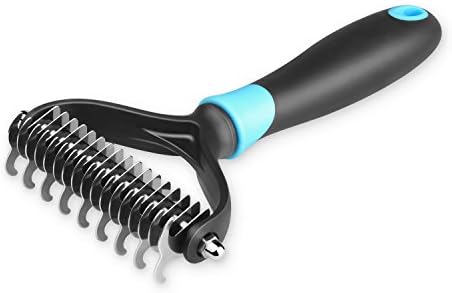 Pet Rake Professional Grooming Dematting Comb with Safe Double Sided Stainless Steel Blades Rake Comb Brush for Hair Undercoat Removal for Cats and Dogs