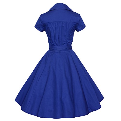 Maggie Tang 50s 60s Vintage Short Sleeves Rockabilly Party Dress Royalblue XXL