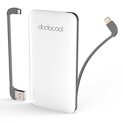 dodocool [Certifié par MFI]dodocool 5000 mAh Batterie Externe/Chargeur portable Petit Léger 2 Port USB avec 40 cm Micro-USB et Câble amovible et Lightning Cable, Blanc