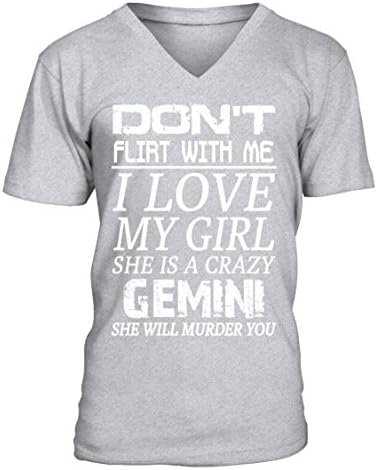 Teezily Gemini - Don't Flirt with Me I Love My Girl - T-Shirt V-Neck Mens - Sport Grey