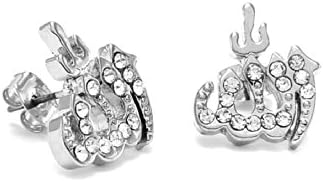 NIDABI MAN Silver Look Allah Muslim Snap-On CZ Stud Earrings 16 mm ST10095R