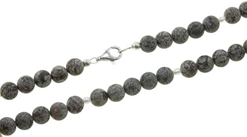 Women's Brown Bead Chain 10 mm, 47 cm, Sterling Silver, Agate and Freshwater Pearl