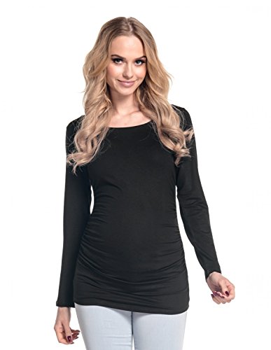 Happy Mama. Women's Maternity Jersey Stretch Top T-shirt Tunic Long Sleeve. 947p (Black, 10)