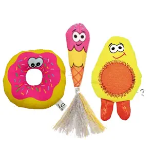 Goofy Tails Food Buddies Cat Toy Combo of 3 Plush Toy (Donut + Ice Cream + Avocado) Rattle Toy for Kittens and Cats